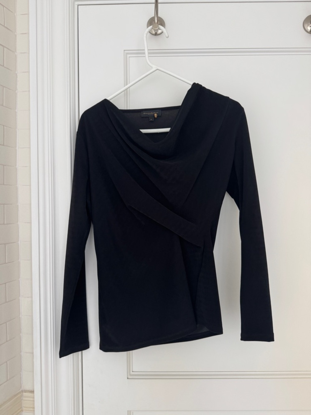 Donna Karan Black Draped Long-Sleeve Top
